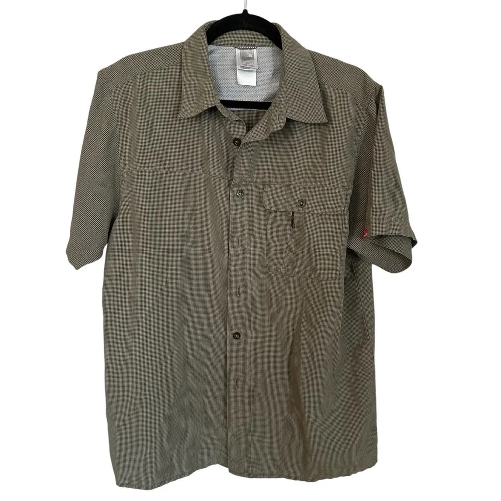 The North Face Men’s Short Sleeve Green & White Button Up Fishing Shirt Sz M GUC